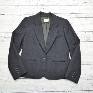 Pendleton Blazer Womens 8 Gray Wool‎ Tweed Single Button Lined Jacket Made USA